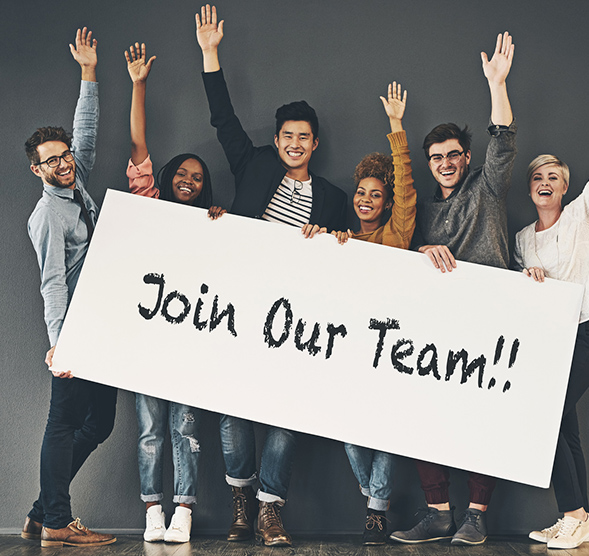 People holding a join our team sign.