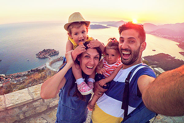 Family selfie of them on vacation.